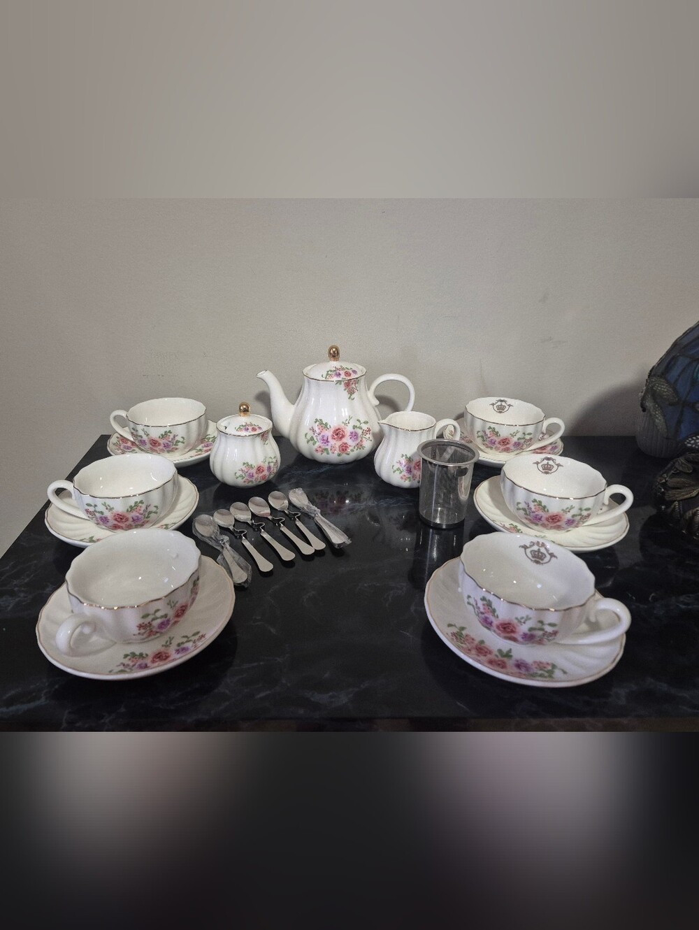 British Royal Series Tea Sets Cups Saucer Service For 6 Rose Flowers Brand New